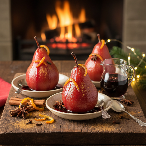 Holiday Spiced Wine-Poached Pears recipe