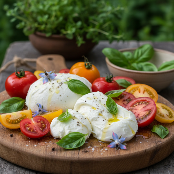 Homemade Fresh Mozzarella with Garden Tomatoes & Basil recipe