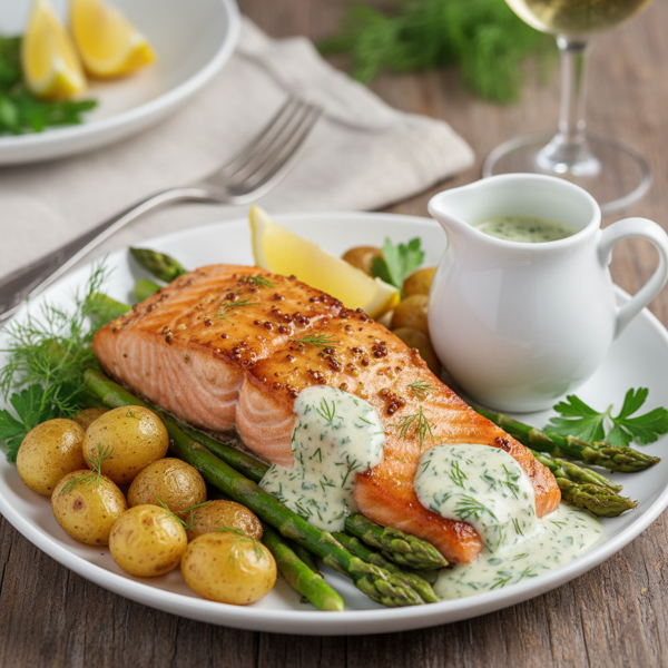 Honey-Dijon Baked Salmon with Creamy Dill Sauce recipe
