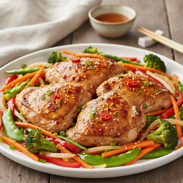 Honey-Glazed Spicy Chicken with Vibrant Stir-Fried Vegetables recipe