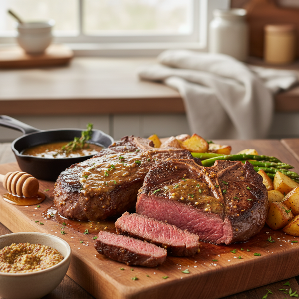 Honey-Mustard Glazed Pan-Seared Porterhouse Steaks recipe