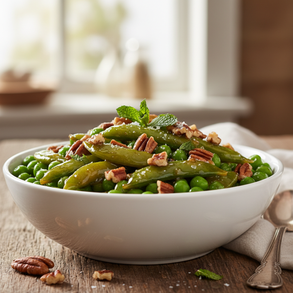 Honey Glazed Sweet Peas with Crunchy Pecans recipe