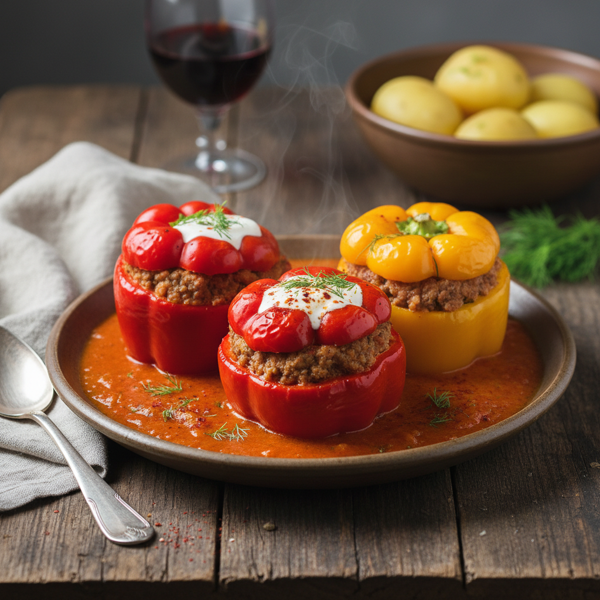 Hungarian-Style Stuffed Bell Peppers in Creamy Tomato Gravy recipe