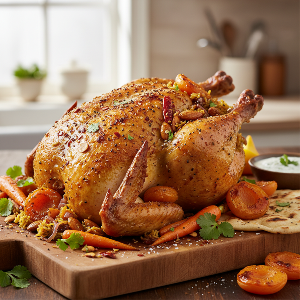 Indian Spiced Apricot & Almond Stuffed Roast Chicken recipe