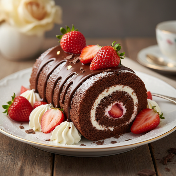 Indulgent Chocolate Strawberry Cake Roll recipe