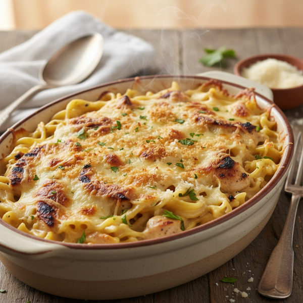 Indulgent Creamy Chicken Alfredo Bake recipe