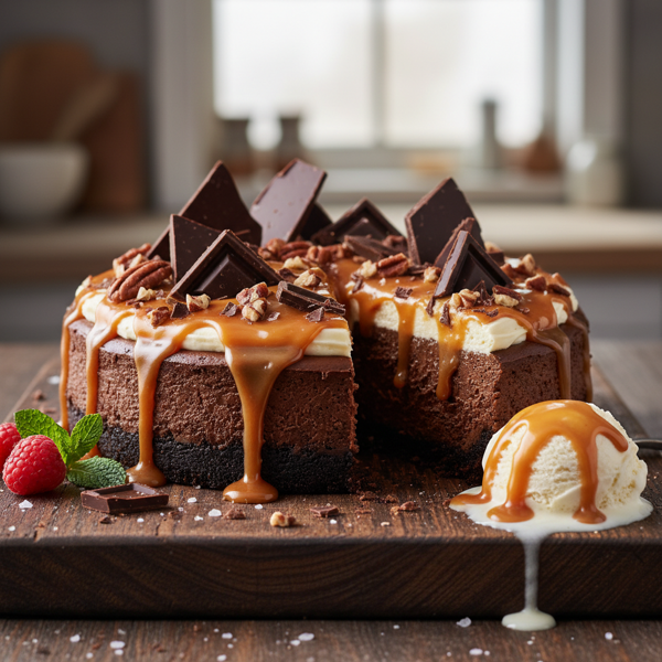 Indulgent Dark Chocolate Caramel Cheesecake recipe