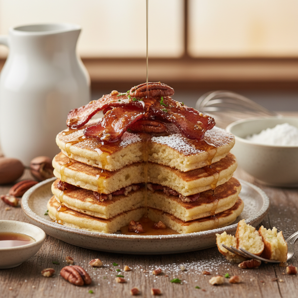 Irresistibly Fluffy Buttermilk Pancakes with Sweet Praline Bacon recipe