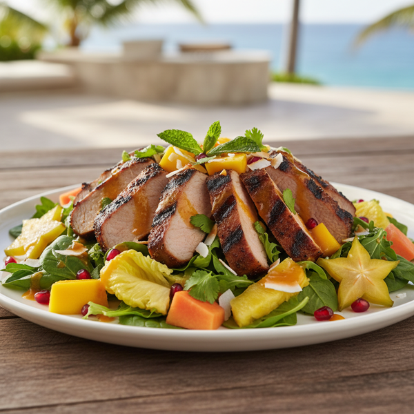 Jamaican Spiced Grilled Pork Tenderloin Salad with Tropical Fruits recipe