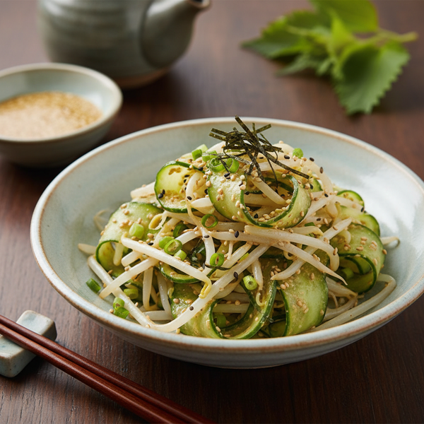 Japanese Style Cucumber & Bean Sprout Salad with Sesame Dressing recipe