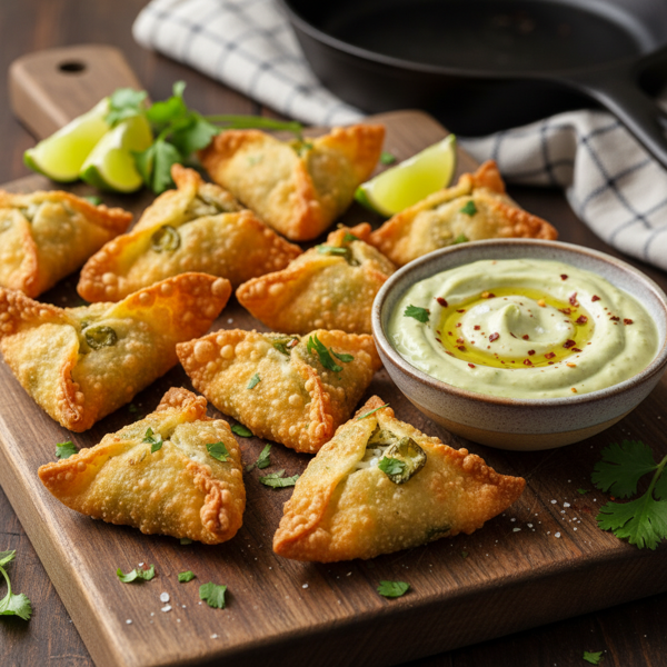 Kentucky Green Chile Wontons with Avocado Dipping Sauce recipe