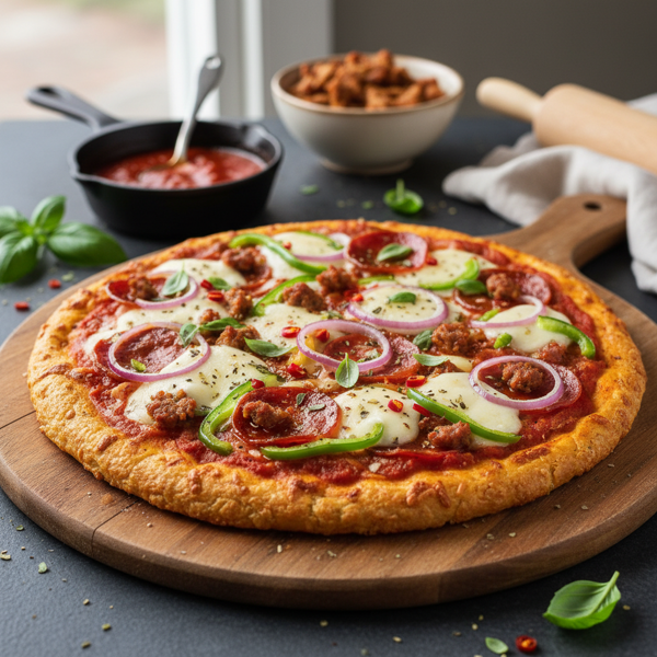 Keto-Friendly Pork Rind Pizza Delight recipe