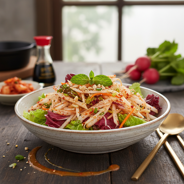 Korean-Inspired Daikon Salad with Sweet and Spicy Dressing recipe