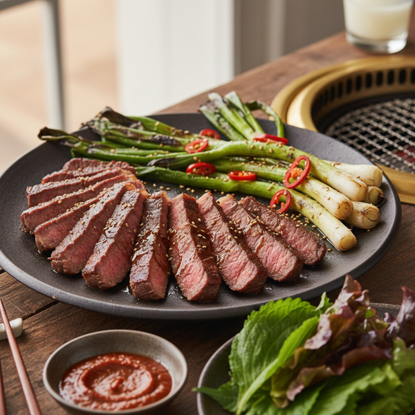 Korean-Style Grilled Skirt Steak with Charred Scallions recipe