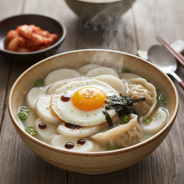 Korean Rice Cake Soup with Dumplings and Egg recipe