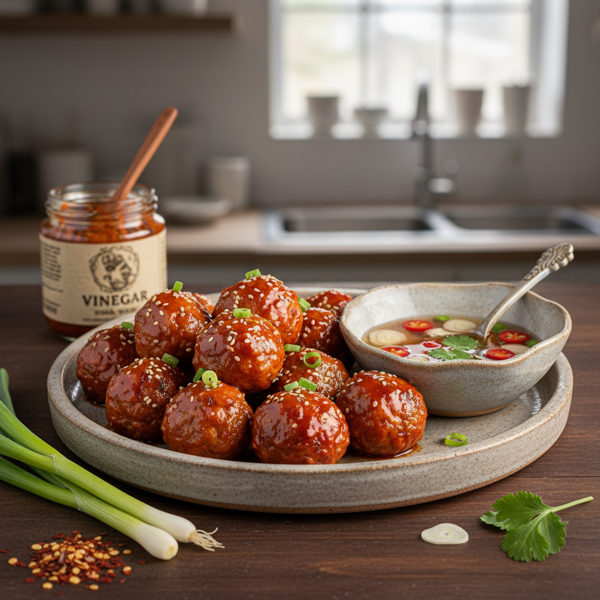 Korean Spicy Meatballs with Tangy Vinegar Dipping Sauce recipe