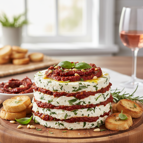 Layered Goat Cheese and Sun-Dried Tomato Pesto Delight recipe
