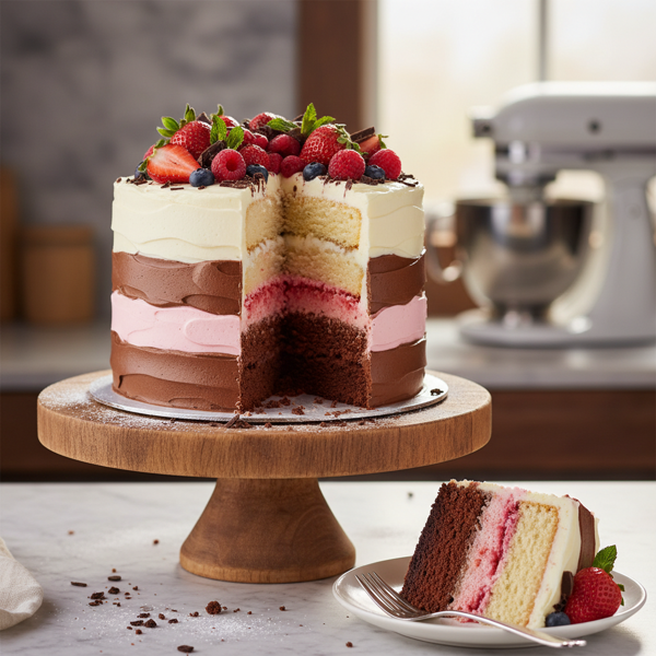 Layered Neapolitan Delight Cake recipe