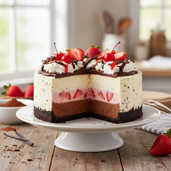 Layered Neapolitan Dream Cheesecake recipe