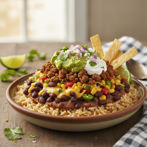 Layered Tex-Mex Bean Burrito Bowl recipe
