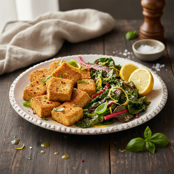 Lemon-Basil Swiss Chard and Crispy Baked Tofu recipe