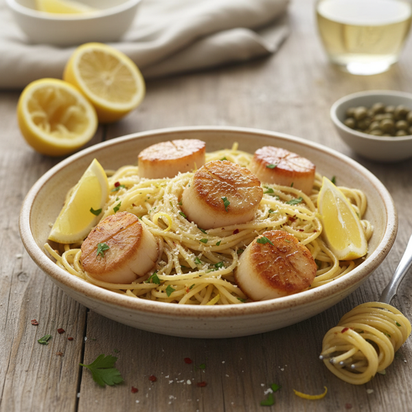Lemon-Butter Scallops with Angel Hair Pasta recipe