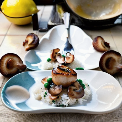 Lemon-Caper Sautéed Scallops with Mushrooms and Rice recipe