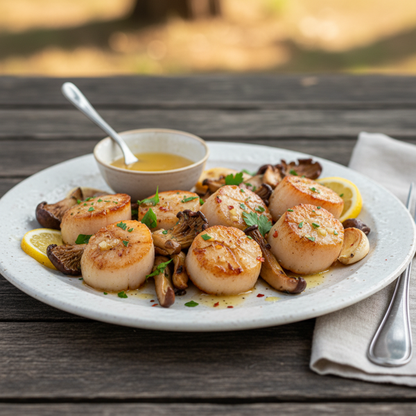 Lemon-Garlic Grilled Scallops and Mushroom Delight recipe