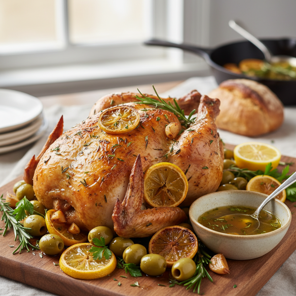 Lemon-Garlic Herb Roast Chicken with Green Olives recipe