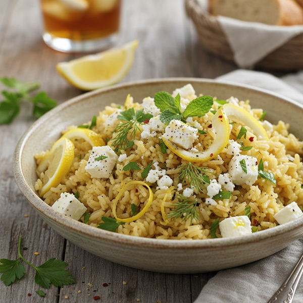 Lemon-Infused Brown Rice with Feta and Fresh Herbs recipe