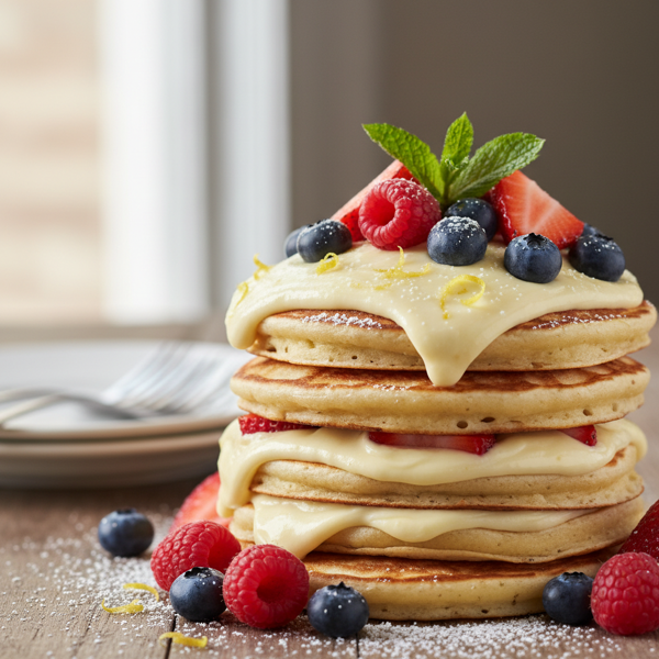 Lemon-Infused Buttercream Pancakes with Fresh Berries recipe