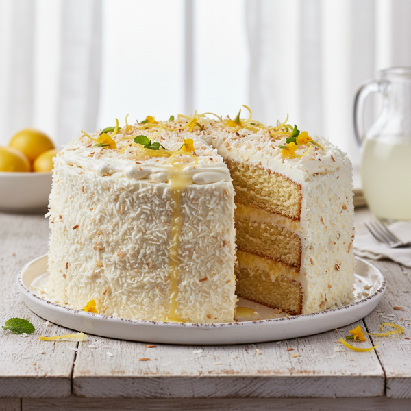 Lemon-Infused Coconut Layer Cake with Fluffy Icing recipe