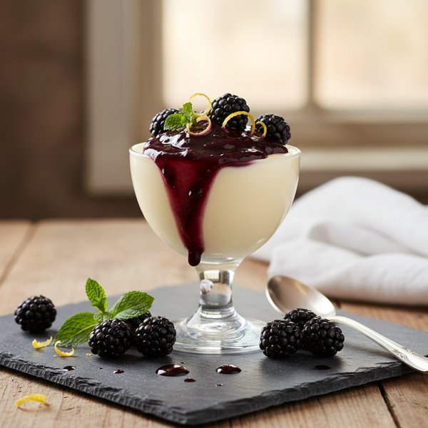 Lemon-Infused Panna Cotta with Lush Blackberry Coulis recipe