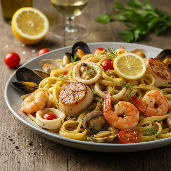 Lemon-Infused Seafood Pasta Delight recipe