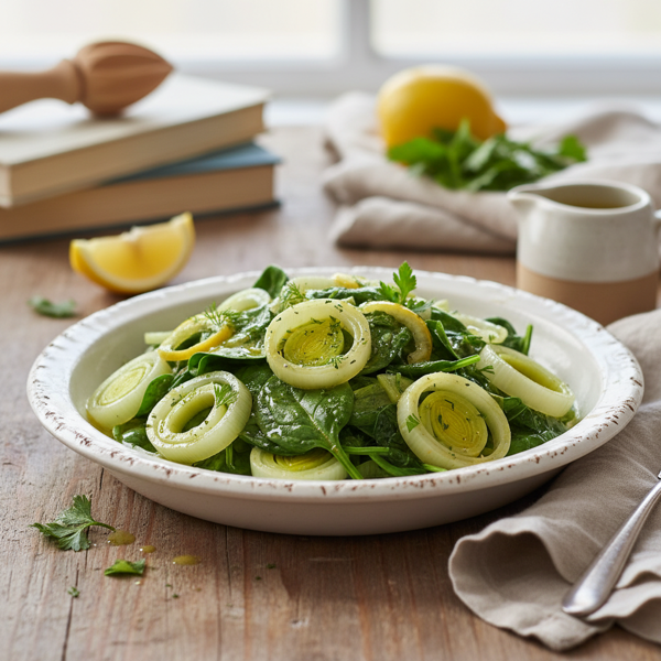 Lemon-Infused Steamed Leeks and Spinach Medley recipe