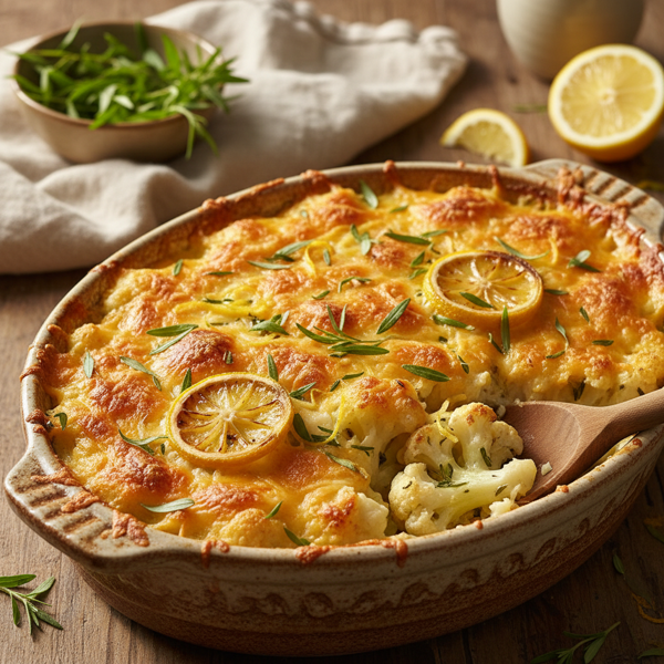 Lemon-Tarragon Cauliflower Bake with Cheddar Crust recipe
