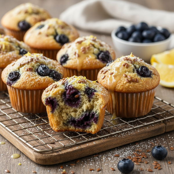Lemon Blueberry Flaxseed Muffins recipe