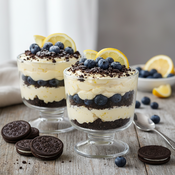 Lemon Blueberry Oreo Cheesecake Delight recipe