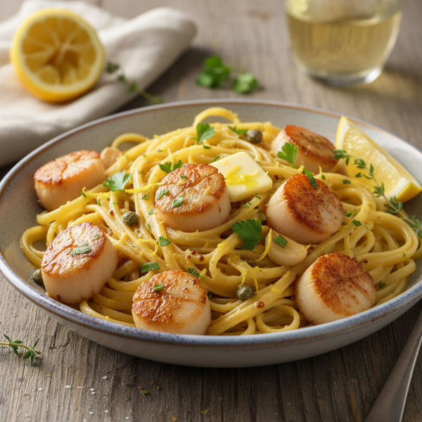 Lemon Butter Mustard Scallop Pasta recipe