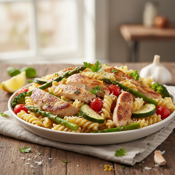 Lemon Garlic Chicken Pasta Primavera recipe