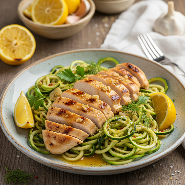 Lemon Garlic Chicken Zoodle Delight recipe