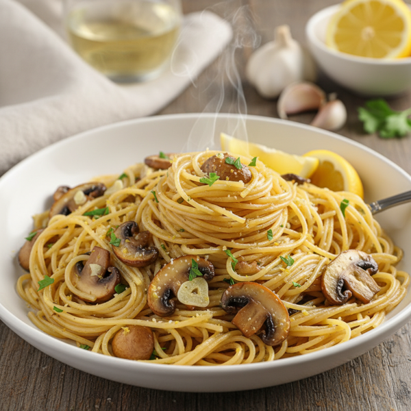 Lemon Garlic Mushroom Angel Hair Pasta recipe