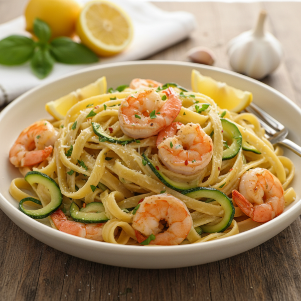 Lemon Garlic Shrimp Fettuccine with Zucchini recipe