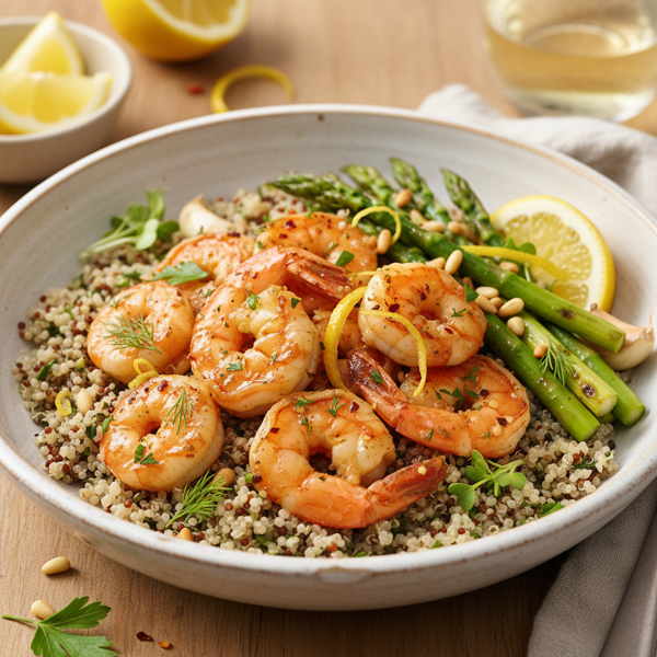 Lemon Garlic Shrimp Quinoa Medley with Asparagus recipe