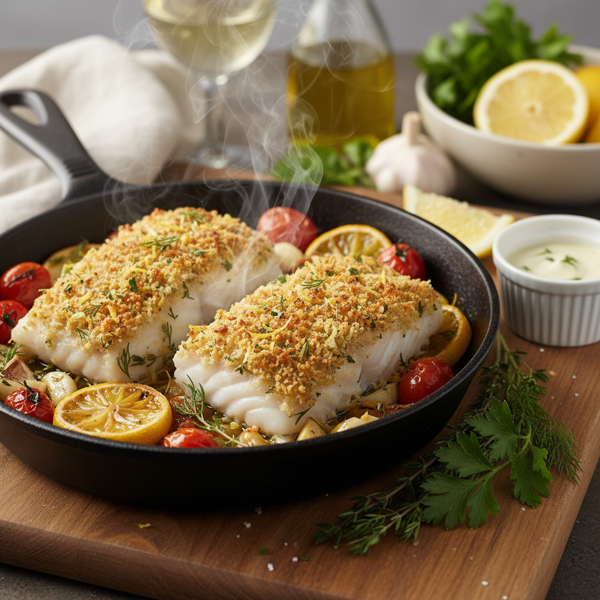 Lemon Herb Baked Cod with Garlic Infusion recipe