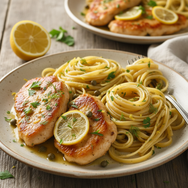 Lemon Herb Chicken Piccata with Linguine recipe