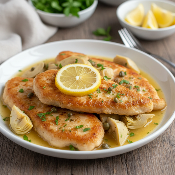 Lemon Herb Chicken Scaloppine with Artichoke Hearts recipe