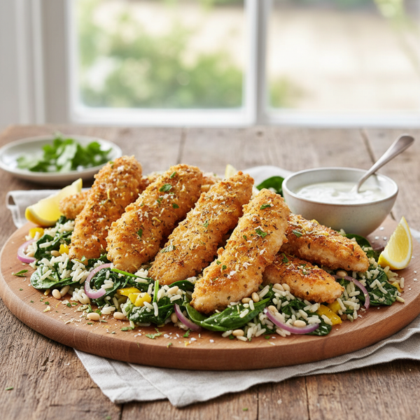 Lemon Herb Chicken Tenders with Spinach Rice Medley recipe