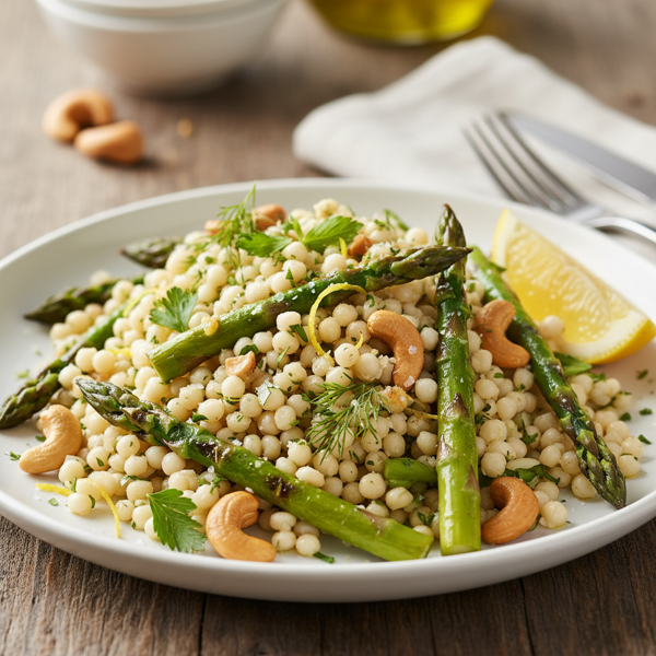 Lemon Herb Israeli Couscous with Asparagus and Cashews recipe