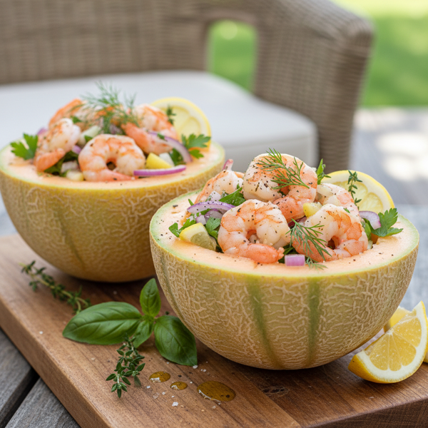 Lemon Herb Shrimp Salad in Cantaloupe Cups recipe